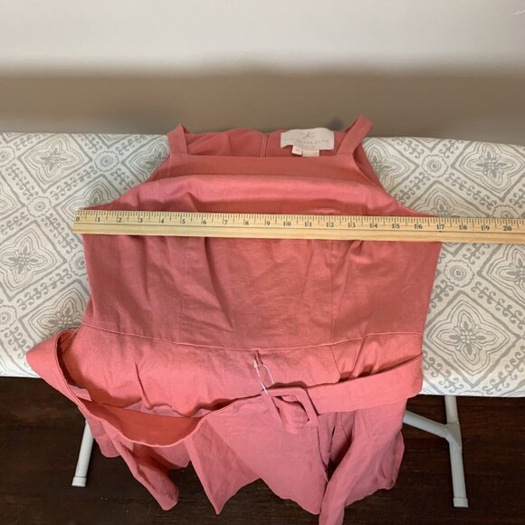Gal Meets Glam Ruth Pink Linen Square Neck Belted Summer Dress Size 8P - Picture 6 of 9